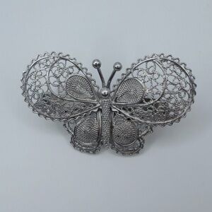 Vintage Sterling Silver Filigree Butterfly Brooch Handcrafted Mid-Century Estate